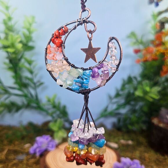 Handmade 7 Chakra Crystal Moon Décor #5 - Picture 1 of 3